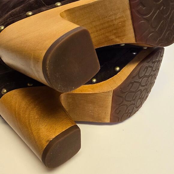 Ugg Rumer Suede Chocolate Brown Tall Boots Lattice Weave Back inner Zip 7 - Picture 8 of 12